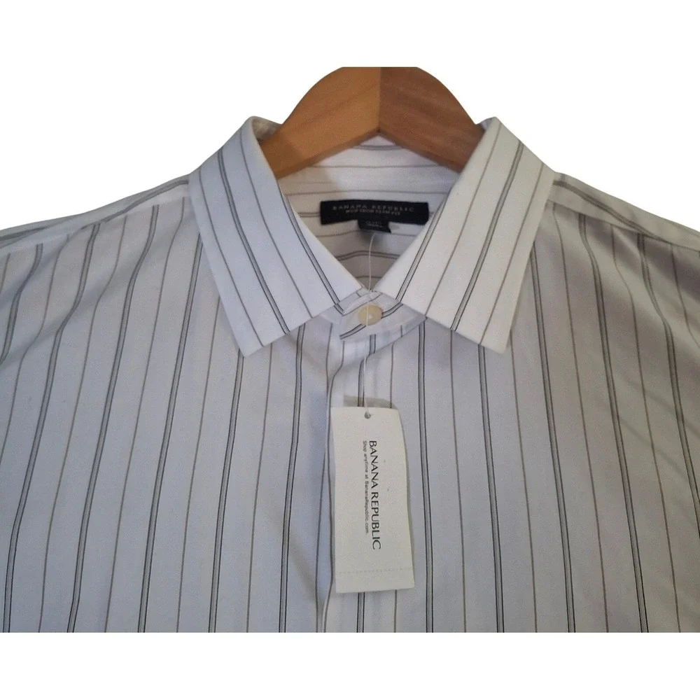 Banana Republic Non Iron Slim Fit Dress Shirt Mens XL White Striped Cotton NWT